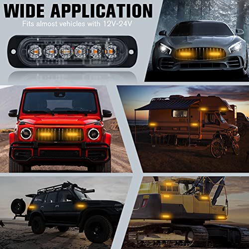 DIBMS LED Strobe Warning Lights, 8x Amber Yellow LED Strobe Warning Emergency Flashing Light Caution Construction Hazard Light Bar For Car Truck Van Off Road Vehicle ATV SUV Surface Mount - color: Amber