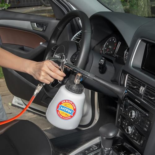 Aluminium Car Cleaning Gun Set with Tapered Nozzle, 6-9.2Bar High Pressure Air Blow Gun with 2 Set Nozzle, Pressure Air Blower Blow Gun Producing Powerful Blast of Air for Cleaning Cars, Velvet, etc - color: White, with Bottle Set