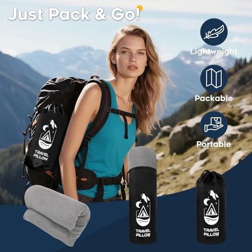 CushyOasis All-in-1 Camping Pillow Set - Shredded Memory Foam Neck Pillow Travel Pillow with Eye Mask, Earplugs, Washable Cover, Compact for Backpacking, Camping, Flights, Car Travel (Small Size) - size: Small
