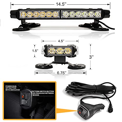 14.5'' 30 LED Emergency Strobe Rooftop Flashing Light Bar, Double Side Hazard Warning Beacon Safety Lights w/Magnetic for Tow Vehicles Firefighter Cars Trucks Traffic Security,White & Blue - color: White & Blue, size: 14.5''