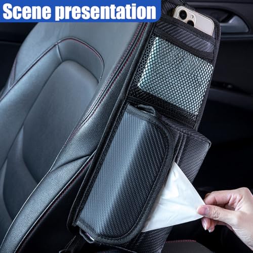 Car Seat Side Organizer, Multi-Pocket Storage Hanging Bag with Mesh Net, Multifunctional Automotive Seat Back Stuff Holder for Phone, Wallet and Tissue, Universal for SUV Truck (CarbonFiber) - size: CarbonFiber