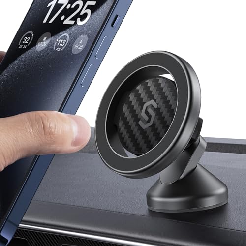 SYNCWIRE MagSafe Car Mount - Flexible Rotation Magnetic Phone Holder for Dash, Strong Magnets, Universal Compatible iPhone, Samsung, Pixel - MagSafe Car Accessories - style: Carbon Fiber