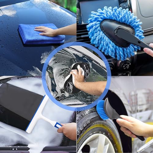 LIANXIN Car Cleaning Kit Car Wash Kit with High Power Handheld Vacuum Automobile Detailing Brush Kits Microfiber Towels Tire Brush Washing Mitt Sponge Safety Hammer Cleaning Wash Kits - size: Xxl-11
