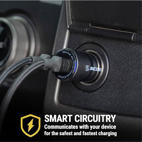 Scosche CPDCC40M PowerVolt 40W Certified Dual Port USB-C Car Charger, Flush Cigarette Lighter Adapter, Fast Charging Car Plug for 12V Power Outlet Compatible with iPhone, Galaxy and All USB-C Devices - size: Dual Port, style: 40W