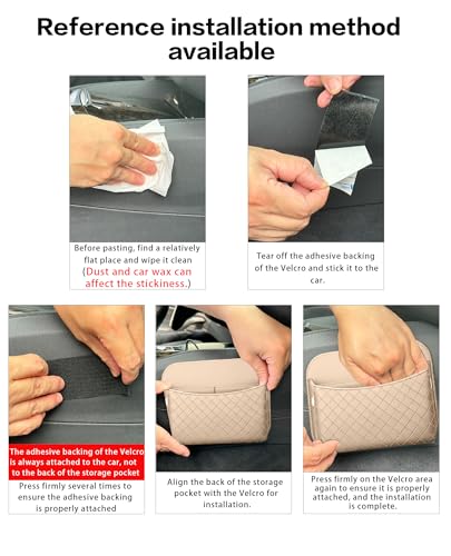 Car Door Organizer, PU Leather Storage Pouch with Strong Sticky Back for Phone, Keys - Fits Car Seat Side Pocket & Console Gap, Universal Car Accessories - Beige