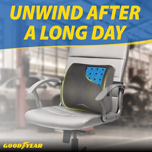 Goodyear Lumbar Support Car Seat Cushion with Cooling Gel – Accessories for Driving – Memory Foam Car Seat Lumbar Support Pillows, Office Chairs Cushion, Ergonomic Back Support, Desk Accessories