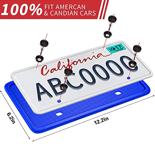 XCLPF Silicone Blue License Plate Frame Covers 2 Pack- Front and Back Car Plate Bracket Holders. Rust-Proof, Rattle-Proof, Weather-Proof (Blue) - color: Blue