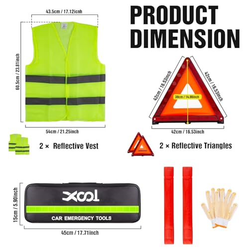 XOOL Emergency Warning Triangle Kit – Roadside Safety Kit with Reflective Warning Triangles, High-Visibility Safety Vests, Storage Bag & Gloves for Car Breakdowns & Emergencies - color: 5Pack-Safety Triangle Warning Kit