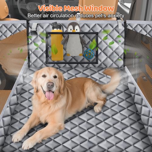 URPOWER Hard Bottom Dog Car Seat for Large Medium Dogs, Dog Back Seat Extender with 3-Sided Hard Boards, Waterproof Pet Backseat Cover Dogs Hammock for Large Cars, Trucks and SUVs, Holds up to 200 lbs - color: Grey