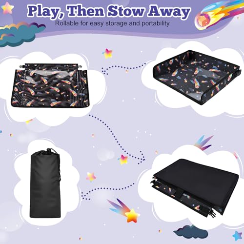 Airplane Tray Table Cover for Kids with Pockets, Foldable Tray Table Organizer for Toddler, Plane Travel Essentials Must-Haves for Train Buses High Chairs and Flying Supplies (Meteor Black)