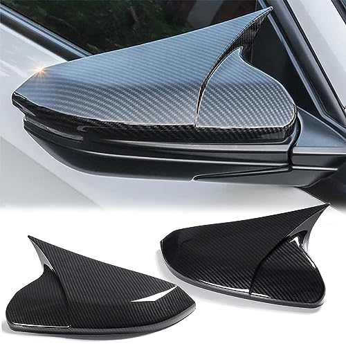 2PCS Door Side Mirror Covers Cow Horn Compatible with Honda Civic 2016-2021 10th Generation Sedan Coupe Hatchback Exterior Rear View Mirror Housing (Carbon Fiber Style) - size: Carbon Fiber Style