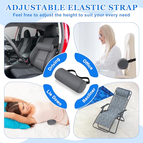 Wenqik 2 Pcs Lumbar Support Pillow Lumbar Roll Lower Pillow Office Seat Cushion with Adjustable Strap and Washable Cover for Travel Gaming Chair Car Seat Pain Relief(Grey) - color: Grey