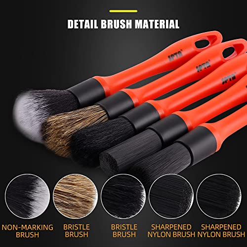 SPTA Car Detailing Brush Set, 5 Pack Soft Mixed Hair Auto Detail Brush Kit No Scratch for Automotive Elegant Surface Interior Exterior Dashboard Emblems Panels Engine Bay Wheels Air Vent Seat Leather - color: Car Detail Brush Set 5