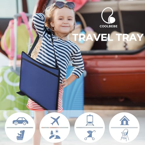 COOLBEBE Kids Travel Tray for Toddler Car Seat, Travel Tray for Airplane, Toddler Car Seat Lap Tray, Carseat Table Tray for Kids Travel Activities (Navy Blue) - color: Navy Blue