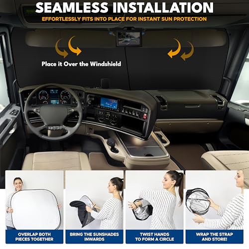 EcoNour Windshield Sun Shade for Semi Truck Size (40" L x 32" D), Front Window Reflective Sunshade for Large Vehicles, 240T Polyester Silver Coated Heat and UV Block Protection - size: Semi-truck