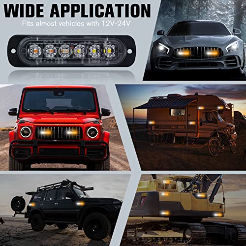 DIBMS LED Emergency Strobe Lights, 8X Amber White 6 LED Strobe Warning Emergency Flashing Light Caution Construction Hazard Light Bar for Car Truck Van Off Road Vehicle ATV SUV Surface Mount - color: Amber White