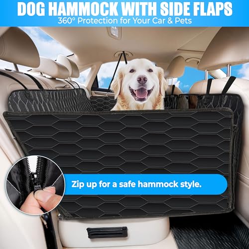 Dog Back Seat Cover Hard Bottom - Holds 400lbs - Waterproof Dog Hammock for Car - 40% Extra Space - Car, SUV & Truck Universal Size - Pet Seat Cover for Back Seat - Seat & Door Protector