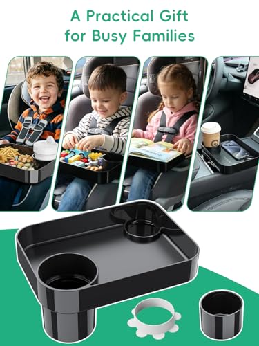Car Seat Cup Holder Snack Tray for Kids, Reduces Mess, Detachable Large Base & Adjustable Ring, Carseat Tray for Toddler, Car Seat Food Tray Eating Table for Kids Travel Road Trip Essentials