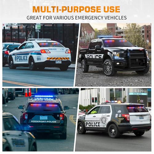 XRIDONSEN 2 in 1 Red Blue Traffic Advisor Police Light Bar 144 LED Interior Front Windshield Dash Rear Window Police Lights Emergency Strobe Warning Hazard Safety for Vehicles Trucks (2x17.7 inch) - color: Red/Blue