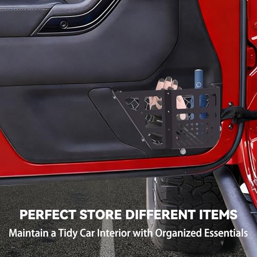 MusixiA Upgraded Metal Front Door Storage Box Pockets,Door Organizer Molle Panels for 2007-2018 Jeep Wrangler JK JKU 2/4 Door, Adjustable Side Insert Organizer 2PCS