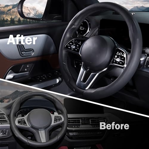 Steering Wheel Cover Thin Car Steering Wheel Accessories Universal Snap On Protector, Black - color: Black