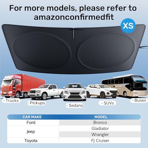 2025 Upgraded Zanch Car Front Windshield Sun Shade - Ultimate UV Protection & Heat Reduction|Innovative No Light Leakage Technology|Foldable Design for Jeep/Toyota, XSmall(60''x21'') - size: Fit for Jeep/Gladiator/Wrangler