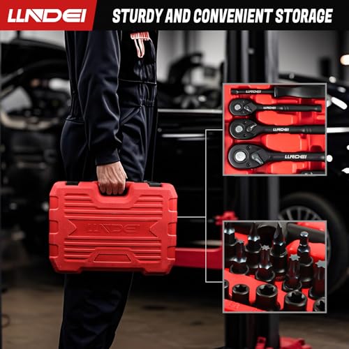 LLNDEI 160-Piece Mechanics Tool Set, Metric Socket Set 1/2 1/4 3/8 inch Drive Professional Tool Kit, CR-V Deep & Shallow Kit with Quick Release Ratchet - size: 160-Piece 1/2" & 3/8" & 1/4" Drive Socket Set