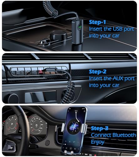 KAIY Bluetooth Receiver for Car AUX, Hands-Free Calling & Music Bluetooth Audio Receiver for Car USB-Powered, 3.5mm Adapter USB 2.0 to 3.5mm Jack Compatible with Speakers/Home Stereo