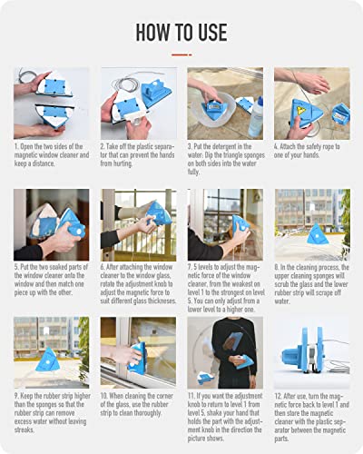 Double Side Magnetic Window Cleaner,Adjustable Magnetic Double Window Glass Wiper Glider Washing Brush Equipment Cleaning Brush Wiper Tools for High-Rise and Car Glazed Windows Thickness 4-30mm