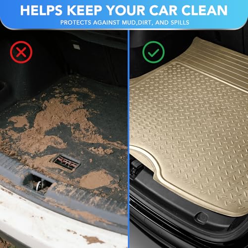 PIC AUTO Trunk Cargo Liner, Heavy Duty Rubber Floor Mats, Trimmable to Fit for Car, SUV, Van, and Trucks – All-Weather, Anti-Slip Backing, Easy to Clean, Durable and Long-Lasting (Large,Beige) - color: Beige