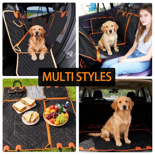 RUTU Back Seat Extender for Dogs, Large Space, Heavy Duty Waterproof Dog Car Seat Cover Fits Middle Armrest for Cars,SUVS & Small Trucks,Non-Slip Durable Soft Back Seat Covers