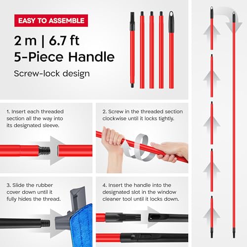 Tyroler Professional Window Squeegee for Home, 12"-80" Long Squeegee for Window Cleaning, 2-in-1 Window Cleaning Squeegee Kit, Indoor & Outdoor Window Cleaner Tool for High Windows & Glass