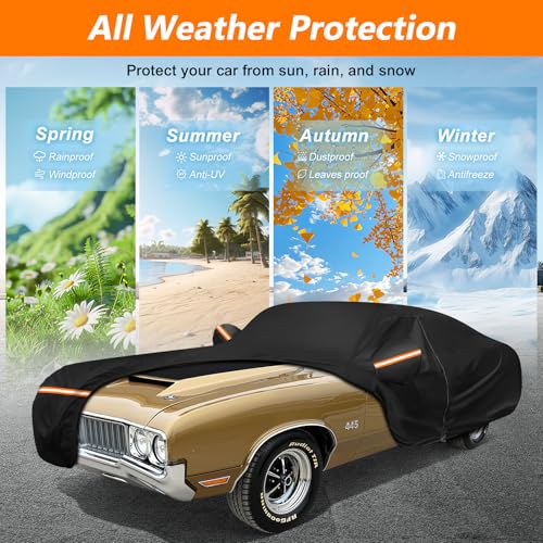 Car Cover for Oldsmobile Cutlass 1966-1980/1988, Waterproof 420D Oxford Cloth and Cotton Cover Outdoor Full Car Covers with Zipper Windproof Heavy Duty All Weather Protection - size: for Oldsmobile Cutlass 1966-1980/1988
