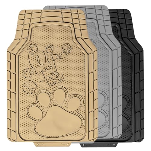 FH Group Car Floor Mats - Adorable Paw Print, Heavy-Duty Rubber Mats, Universal Fit Full Set, Climaproof, Trimmable, Fit Most Sedan, SUV, Truck - Black - color: Black