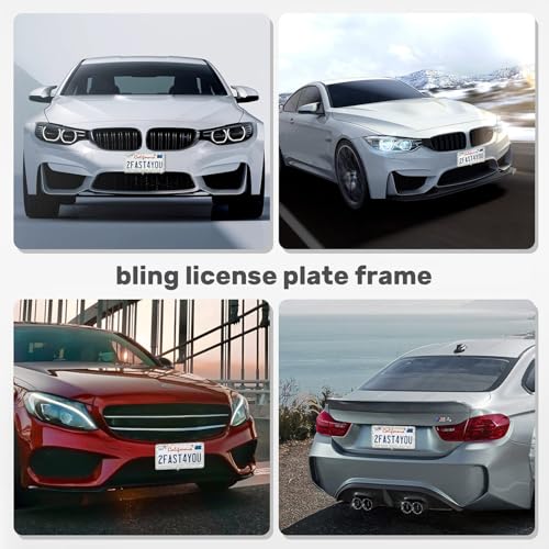 2 Pack License Plate Frames for Women, Sparkly Rhinestone Diamond Car Accessories with Glitter Crystal Caps (White (2PCS)) - color: White (2PCS)