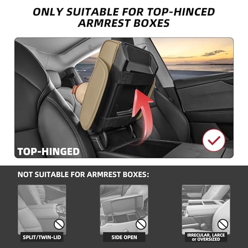 5 in 1 Car Center Console Cover, Armrest Pad with 2 Storage Pockets, Cup Holder, Tissue Box Slot, Phone Holder, Universal Car Interior Organizer (Beige) - color: Beige