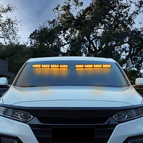 ASPL 32LED Visor Lights 26 Flash Patterns Windshield Emergency Hazard Warning Strobe Beacon Split Mount Deck Dash Lamp With Extend Bracket (Amber) - color: Amber