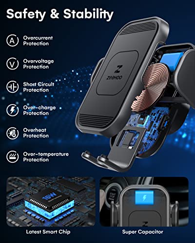 ZeeHoo Wireless Car Charger, 15w Fast Charging, Auto Clamping Car Phone Mount, Cell Phone Holder Charger, for iPhone 17 16 15 14 13 12 11 Pro Max Xs, Samsung Galaxy S23+ S22, Etc.(Grey) - color: Grey