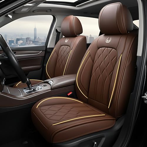OASIS AUTO Car Seat Covers Full Set Premium Waterproof Faux Leather Cushion Universal Accessories Fit SUV Truck Sedan Automotive Vehicle Auto Interior Protector (013-Brown) - color: 013-Brown