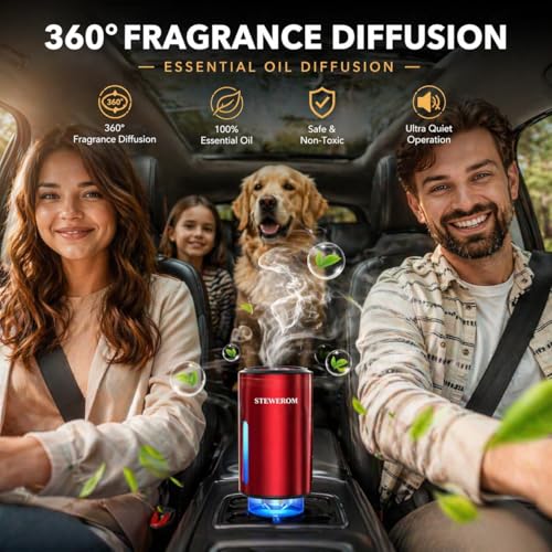 Car Air Freshener - Smart Adjustable 3-Speed Intensity, Rechargeable Humidifier Car Essential Oil Diffuser - Comes with 8 Bottles of 10ml Perfume (Red) - color: Red