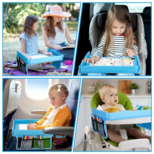 Car Seat Tray for Kids Travel - Carseat Table Top for Toddler,Children’s Activity Tray Table for Car,Kids Plane Tray Cover(Blue) - color: Blue