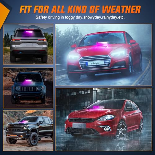Nilight 12LED Traffic Advisor Strobe Light Bar Purple White Emergency Warning Hazard Safety Dash Front/Rear Windshield Flashing Lights for Cars Trucks Police Firefighter Plow Construction Vehicles - color: Purple White