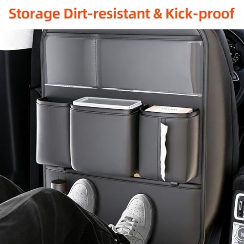 2 Pack PU Leather Premium Car SeatBack Organizer Travel Accessories Kick mats Back seat Protector and Cup Holder Holder Universal Use Seat Covers