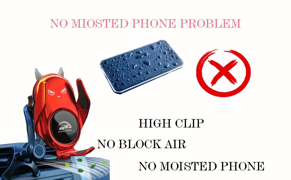 Car Phone Holder Mount Wireless Charging Auto Clamping Rotatable Vent Clip Cute Red Demon for iPhone Samsung Galaxy Andriod Phone - style: Red demond