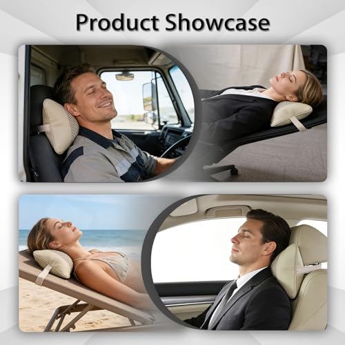 2 Pack Car Neck Pillow Soft Breathable Mesh Headrest Pillows for Driving Support, Universal Fit for Most Car Seats Decor Accessories(Off White)