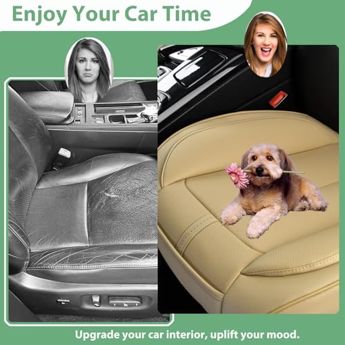 2 Pack Front Car Seat Cover Bottom Only Faux Leather, Anti-Slip Padded Seat Cushion, Full Wrap Seat Protector with Storage Function Fit 95% Cars, SUV, Pick-up Trucks (Beige) - color: Beige