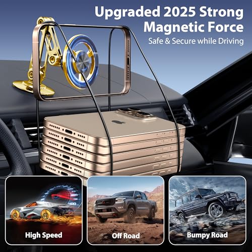 Ultra Magnetic Long-Arm Phone Holder Stand, Fits for MagSafe Car Mount BracketใWindshield+Vent+Dashใ, 360ยฐ Rotation Adjustable Strong Magnets Car Mount Desk Office Phone Cradle Holder, Gold - color: Gold