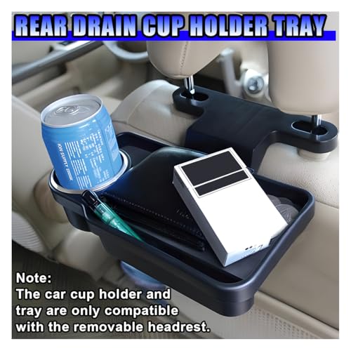 Car Cup Holder Tray, Foldable Car Backseat Organizer Food Tray for Eating, Multifunctional Detachable Headrest Drink Trays Desk for Most Vehicles Road Trips