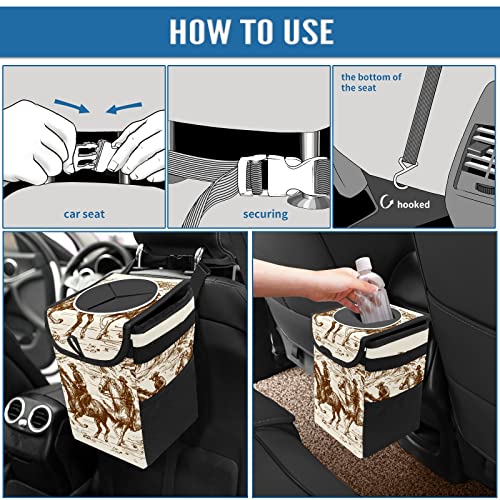 Wild Western Cowboy Car Trash Can with Lid Collapsible Reusable Waterproof Car Garage Bag,Automotive Garbage Can,Car Accessories Interior Car Organizer - color: 220120411