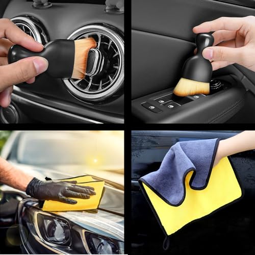 Car Windshield Cleaning Tools, Expandable Car Window Cleaner kit with 4 Reusable Microfiber Pads, 2 Spray Bottles, Windshield Cleaning Wand Tool, Auto Interior Dust Brush, for Trucks, SUVs, RVs etc - color: blue